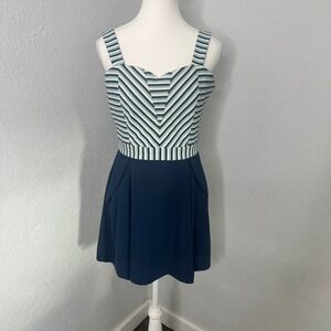 Anthropologie Pink Martini blue and white striped mini dress pockets women's MED